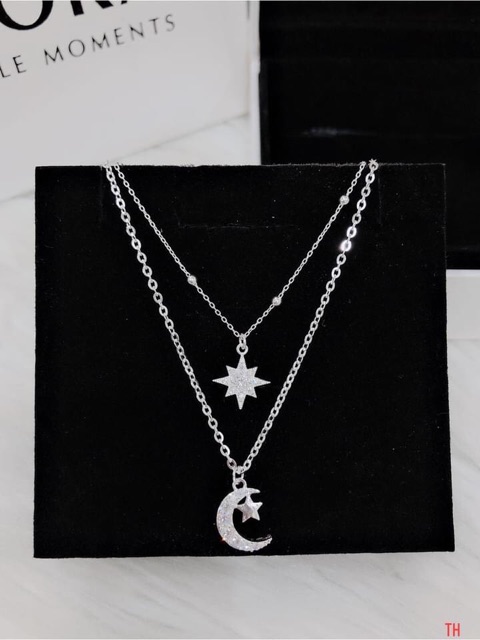 DÂY SAO KÉP LIỀN MẶT TRĂNG SAO - VÒNG CỔ BẠC