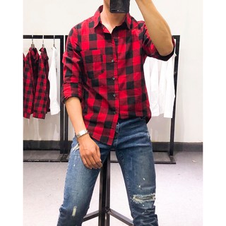 [TẶNG VÒNG HUYẾT LONG] ẢNH THẬT 100%. Sơ Mi Caro Đỏ - Đen