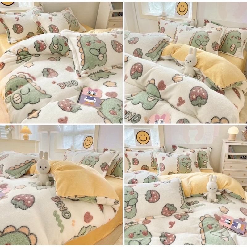 Bộ Chăn Ga Gối Nỉ Sữa 4D Mẫu Mã Đa Dạng Phong Cách Hàn Quốc , set chăn ga