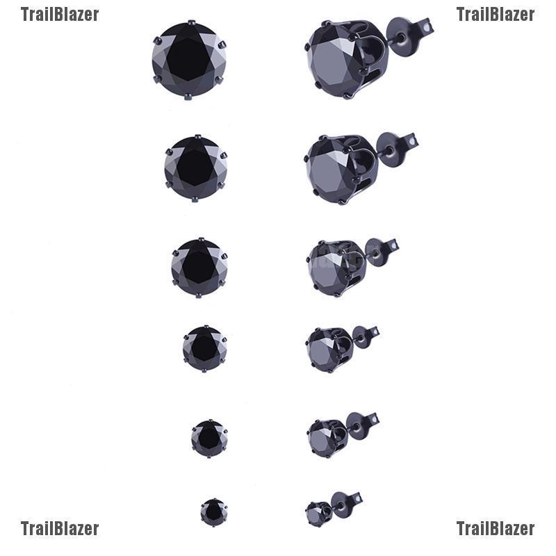 Bộ 6 đôi hoa tai bằng thép không gỉ đính đá đen thời trang