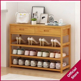 Kệ giày bằng tre 3 tầng có 2 ngăn tủ trên 80x25x58cm