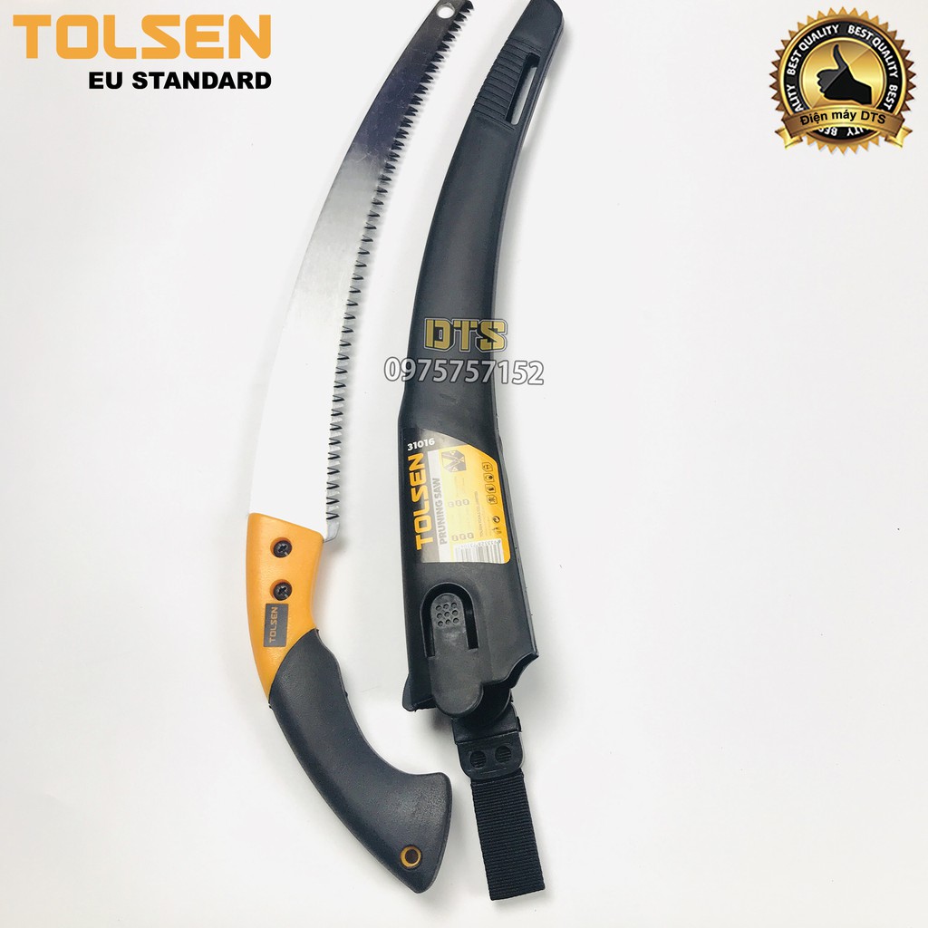 Cưa gỗ, cưa cành cầm tay lưỡi cong TOLSEN 350mm, thép SK5 xử lý nhiệt, móc treo thắt lưng tiện dụng- Tiêu chuẩn Châu Âu