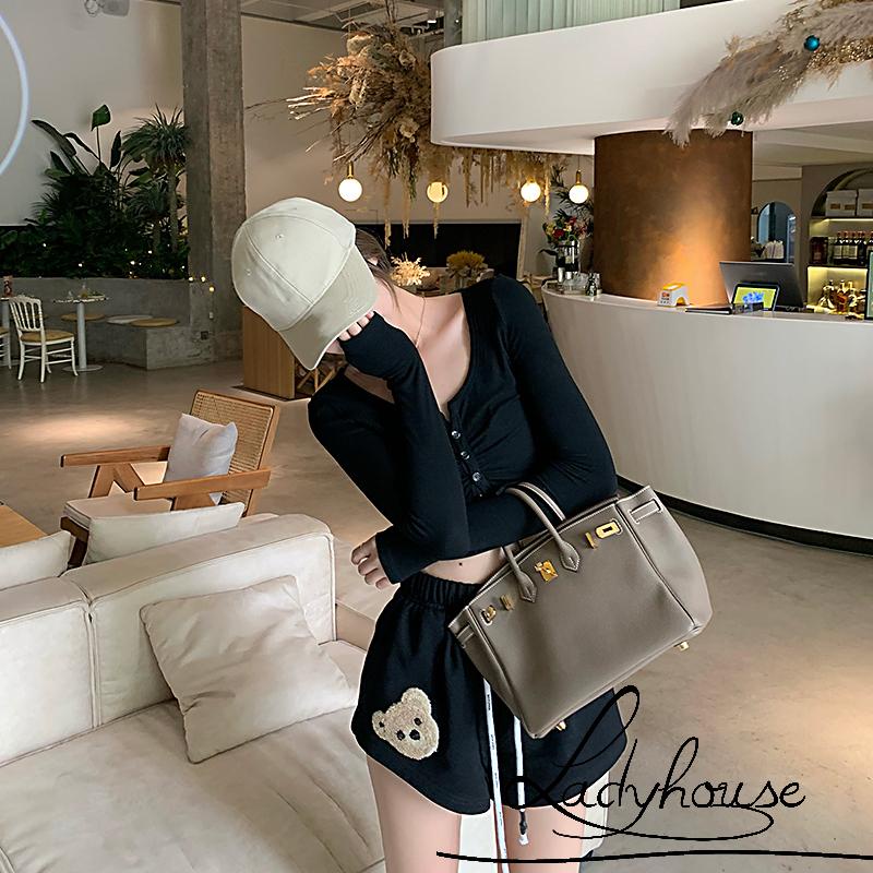 Quần Short Thể Thao Ống Rộng Thêu Hình Gấu Cho Nữ