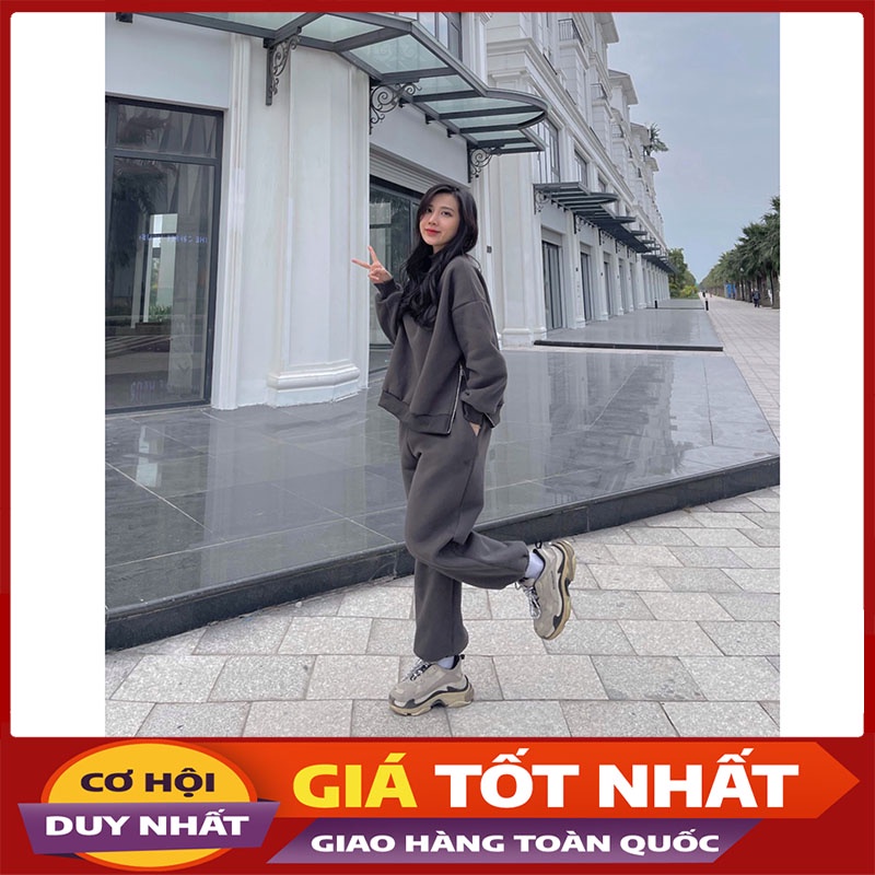 Bộ Nỉ Trơn Hông Khóa Sườn Dày Dặn Hàng Quảng Châu M2130-Violet