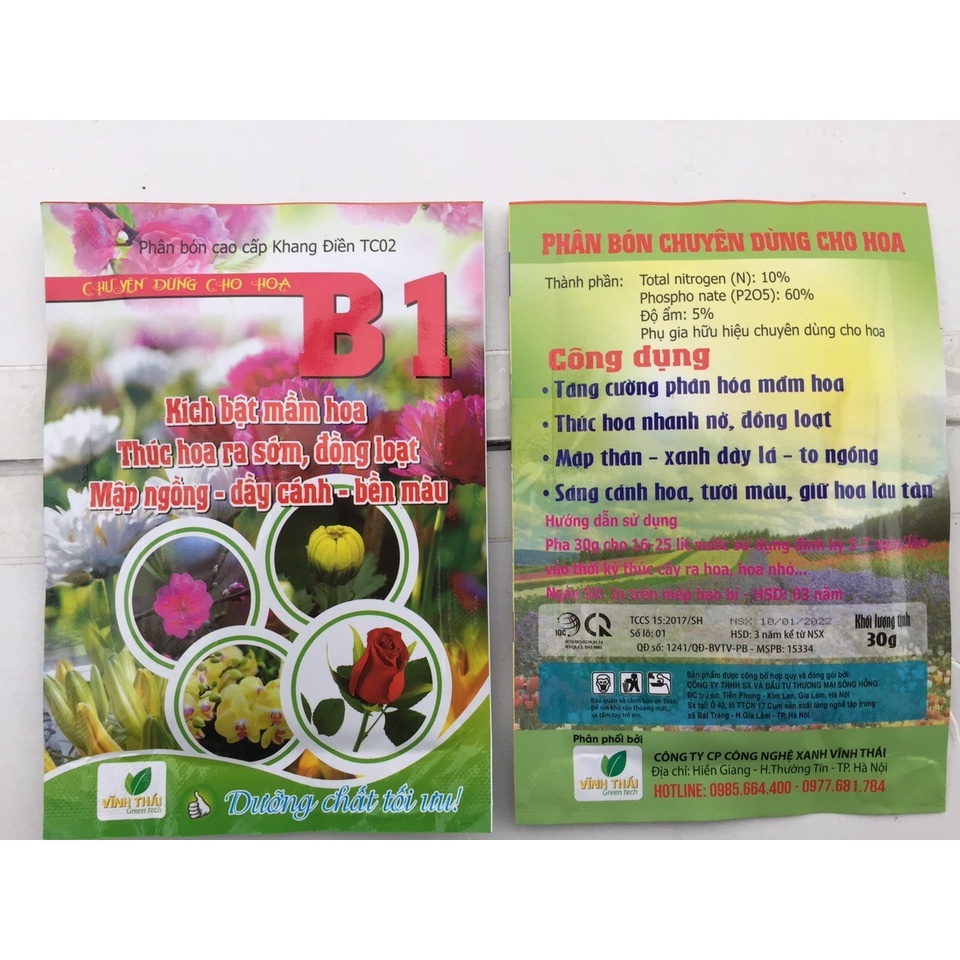 Phân bón hoa B1 - Chuyên dùng cho hoa cúc, hoa hồng, đào, lan