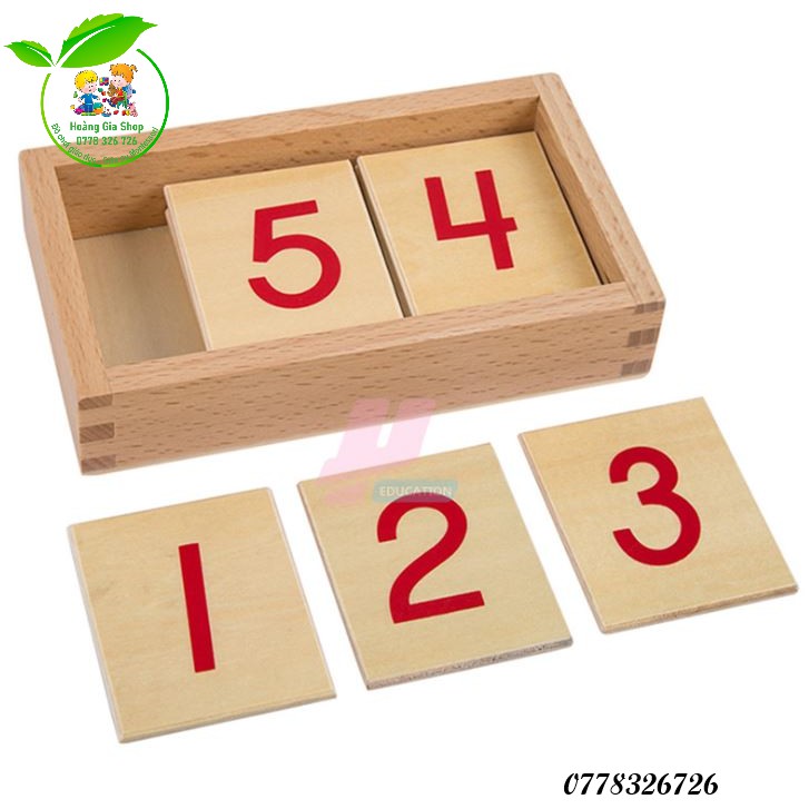 Hộp thẻ số màu đỏ Montessori sử dụng kết hợp với bộ gậy số (Printed Numerals with Box)