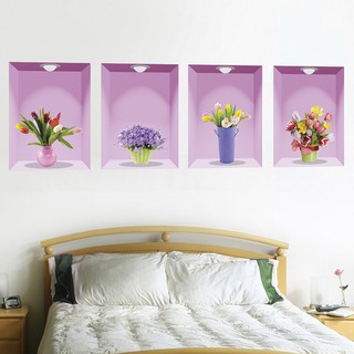 decal dán tường bộ tứ bình hoa