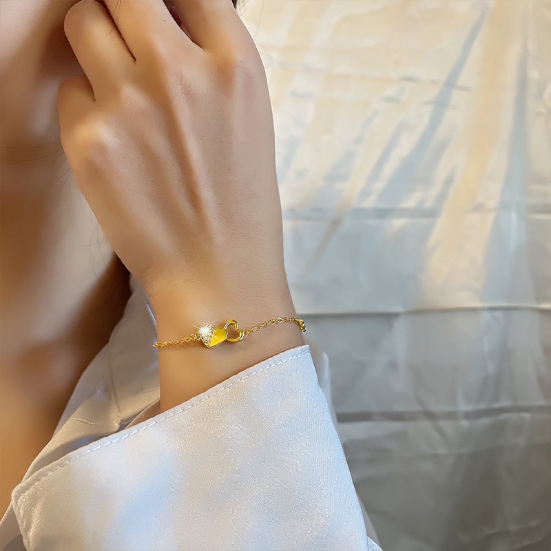 Vòng đeo tay Hàn Quốc Vòng đeo tay nữ sang trọng Vòng đeo tay hai lớp thời trang có thể điều chỉnh vòng đeo tay nạm vòng đeo tay hình trái tim kim cương