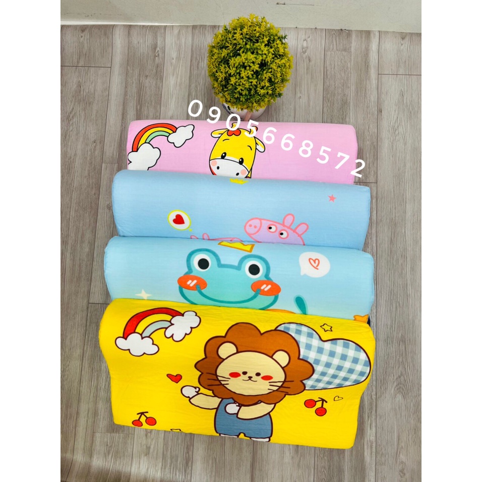 ↂ▫✺Gối cao su non cho bé từ 2 đến 10 tuổi vỏ 100% coton mát thấm hút êm mềm 25*45