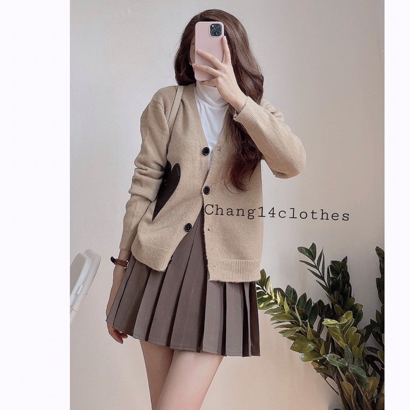 Áo cardigan dệt kim tay phồng hình trái tim xinh xắn cho nữ freesize