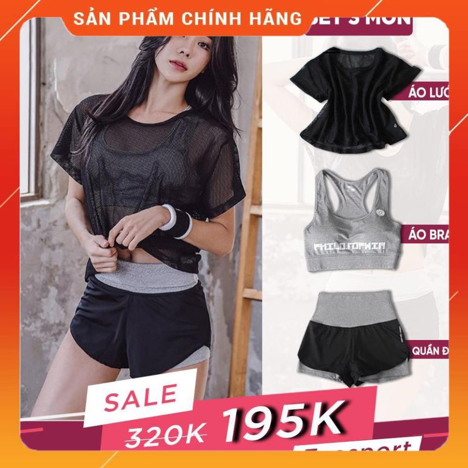 Set đồ tập gym nữ ngắn gồm áo bra áo lưới quần đùi 2 lơp tập yoga gym earobic thể thao co giãn 4 chi