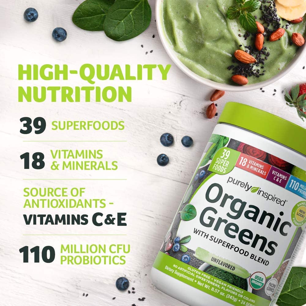 Bột rau củ siêu thực phẩm hữu cơ Purely Inspired Organic Greens Powder Superfood 243g