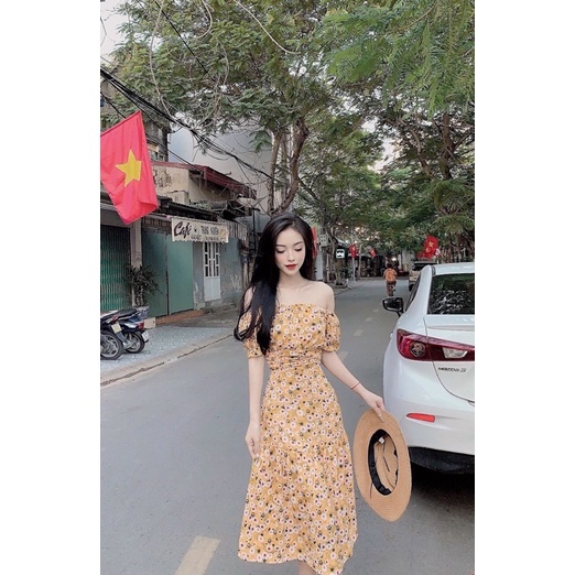 Maxi hoa nhí dáng dài trễ vai tôn dáng siêu tiểu thư, sang chảnh | BigBuy360 - bigbuy360.vn