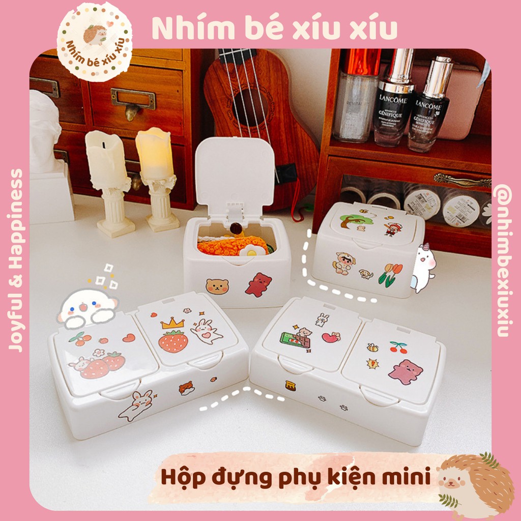 [TẶNG STICKER] Hộp đựng phụ kiện, washi tape, nữ trang, kẹp tóc có nắp màu trắng 2 size TN81