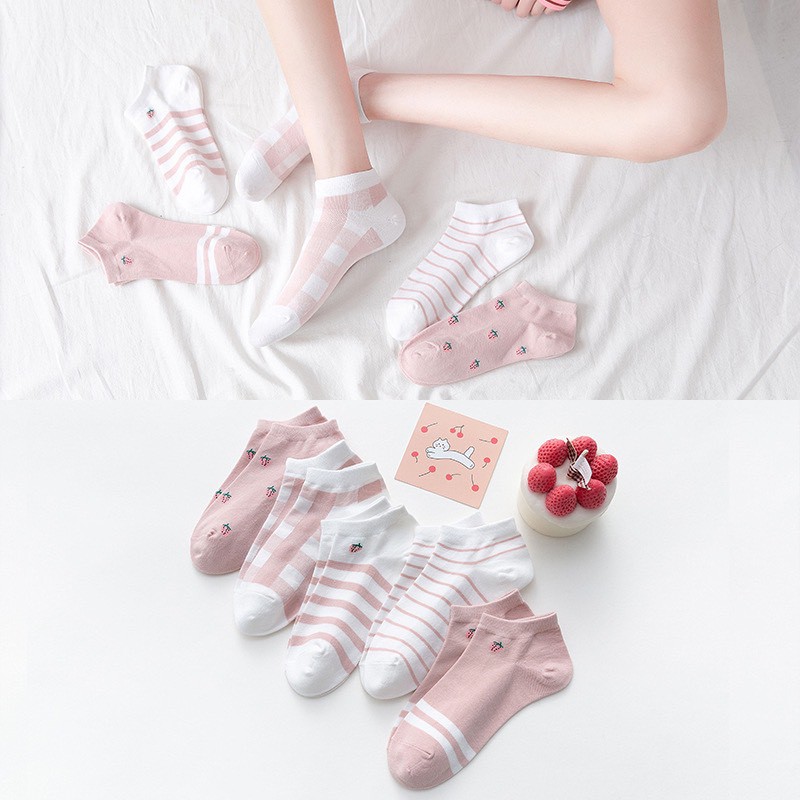 Tất cổ ngắn cotton dễ thương màu trắng hồng công chúa phong cách Vintage Hàn Quốc DOLLY SECRET T10
