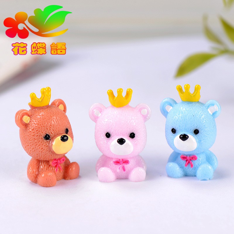 Phụ kiện gấu đội vương miện xinh xắn, trang trí tiểu cảnh, bể cá, DIY, charm smile, bánh gato