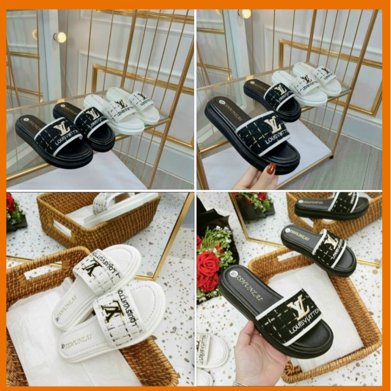 Dép Bánh Mì Dép Nữ Quai Ngang Dạ Thêu Sắc Nét Đế PU Siêu Nhẹ 3 Phân Cực Êm Mẫu Mới Nhất DTLVVV
