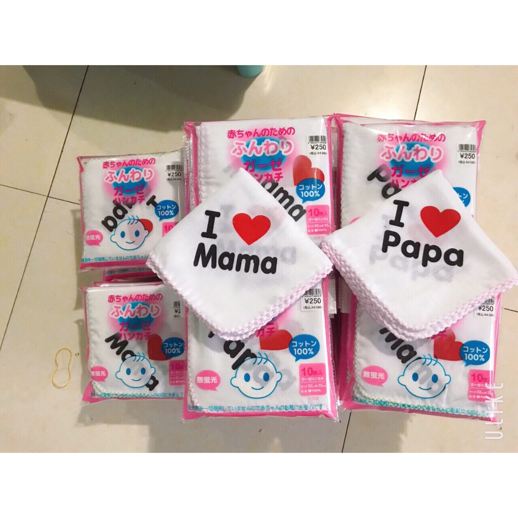 [KHỔ TO] Sét 10 Khăn Xô Sữa Xuất Nhật I Love Papa/Mama 2 Lớp