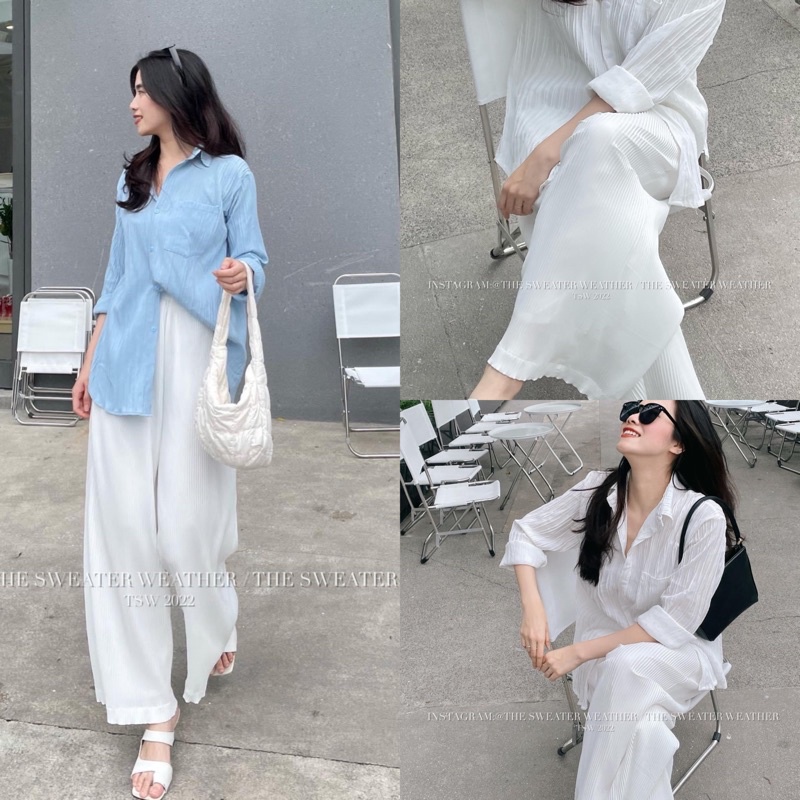 [ẢNH THẬT/VIDEO] Quần ống rộng lượn sóng thiết kế dập ly hai lớp đứng dáng Quần ống đứng cạp cao xếp xòe Xinh Xắn