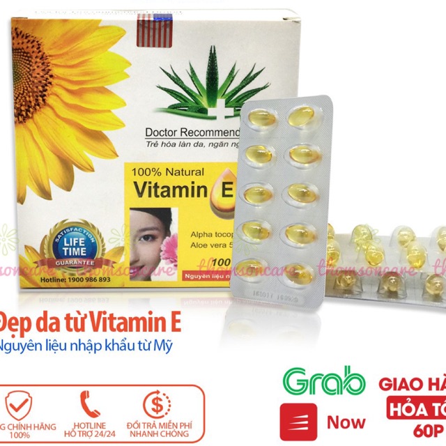 Viên uống Vitamin E 400 iu Giúp làm đẹp da - Hộp 100 viên bổ sung vtm E 400mg ngăn ngừa lão hóa, tốt cho sinh lý