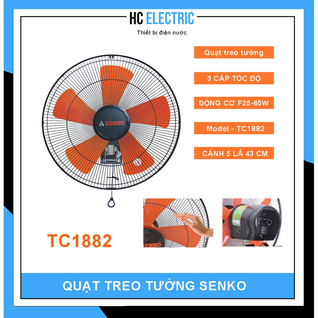 [ QUẠT SENKO ] Quạt treo  tường SENKO - Model : TC1880/TC1886/T1882 ( Màu ngẫu nhiên )