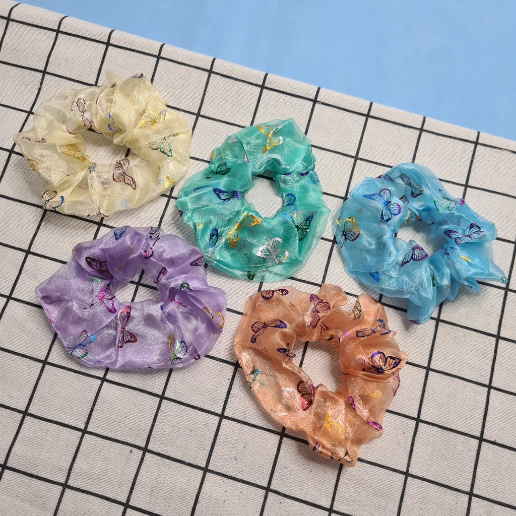 Cột tóc Vải Scrunchies Bươm Bướm