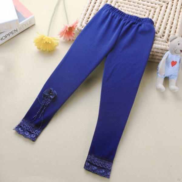 Quần Legging Màu Trơn Phối Ren Hoa Cho Bé Gái