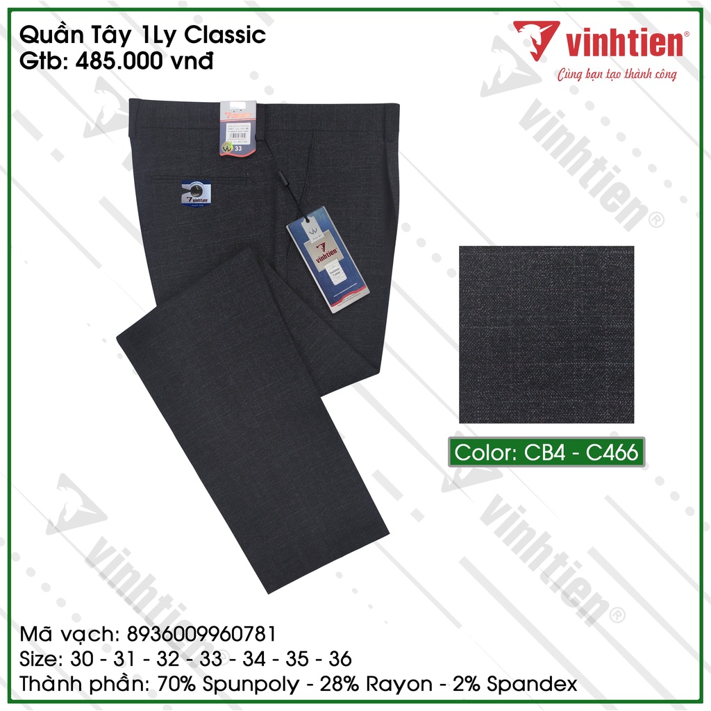 Quần Tây Nam Công Sở 1ly Classic Vĩnh Tiến 485