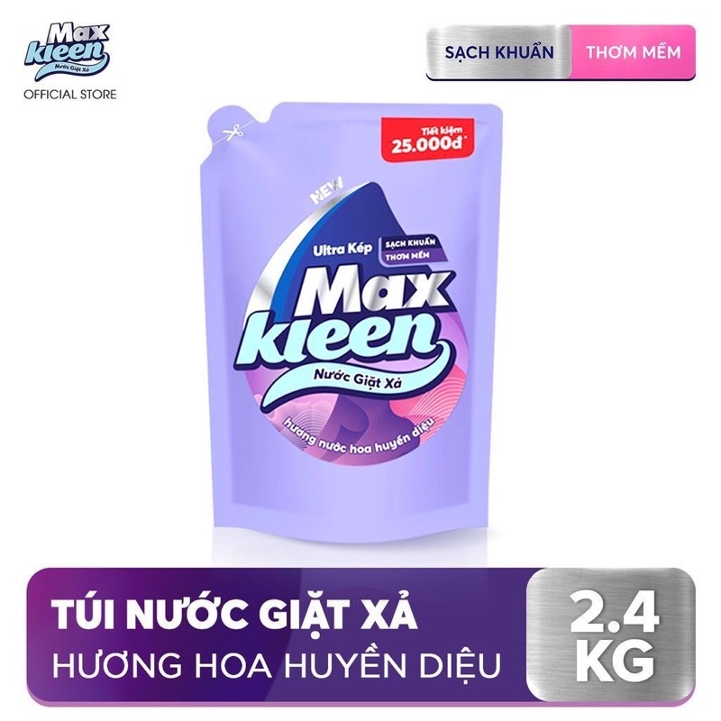 TÚI 2.4kg Nước Giặt Xả MAXKLEEN Hương Nước Hoa Huyền Diệu