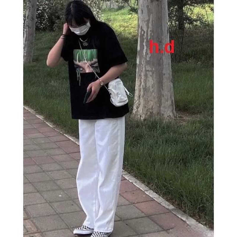 Set bộ in hình Billie Eilis.h áo phông đen quần trắng cá tính năng động, thời trang hè