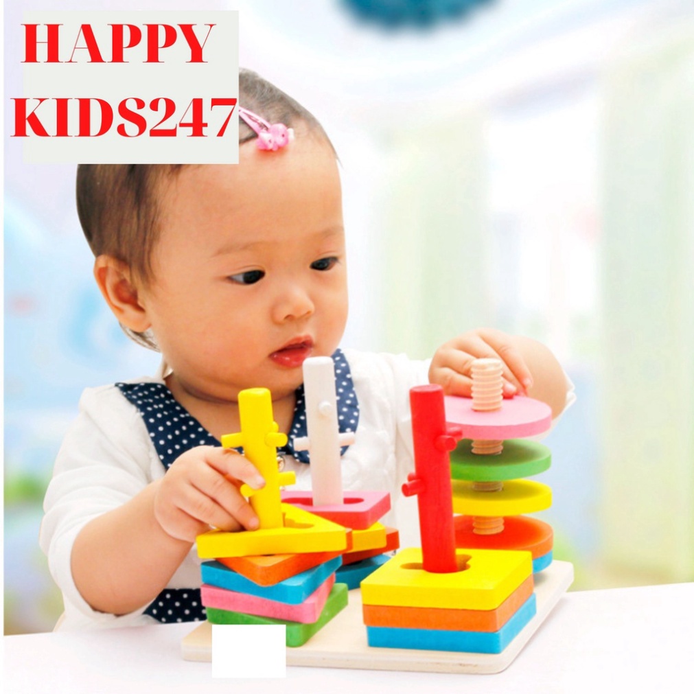 Đồ Chơi cho bé thả cọc hình khối chữ nhật 5 trong 1 đồ chơi Montessori Phân Loại an toàn trẻ 0 đến 6 tuổi TRITUEVIET