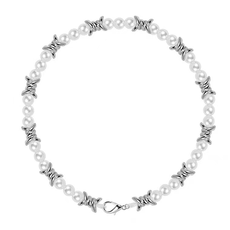 Dây chuyền 19A1570 phối ngọc trai và gai sang trọng phong cách hip hop thời thượng