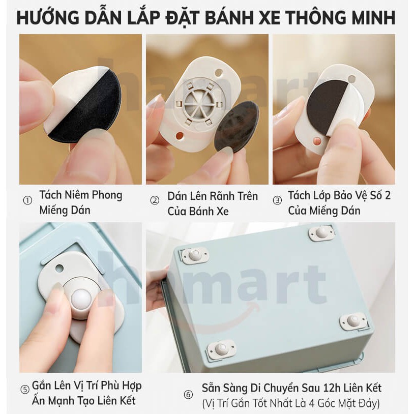 COMBO 4 Bánh Xe Nhựa Hamart Bánh Xe Di Chuyển Đồ Vật DÁN 3M XOAY 360° CHỊU TẢI LỚN TIỆN LỢI