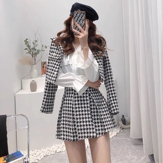 Set Dạ Tweed Chân Váy Xòe Họa Tiết Siêu Xinh Phong Cách Tiểu Thư Thu Đông_Hàng QCCC