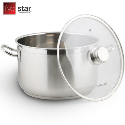 Nồi luộc gà FiveStar inox 430 nắp kính, tặng 2 muỗng canh (26cm / 28cm / 30cm / 32cm), 3 đáy dùng bếp từ, hồng ngoại,gas