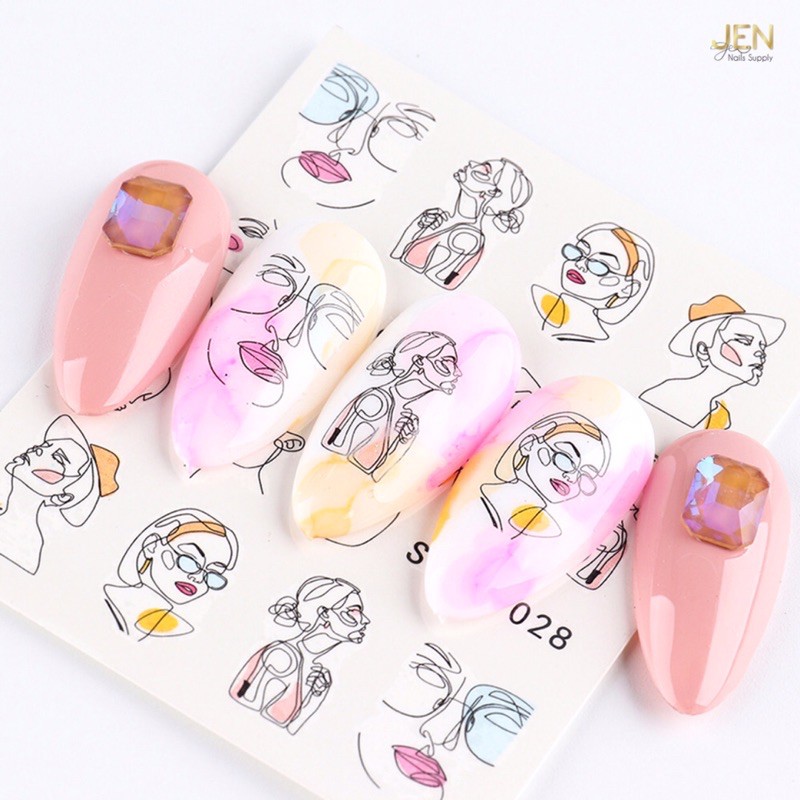 Sticker nước dán móng vẽ nét-Set 4 tấm
