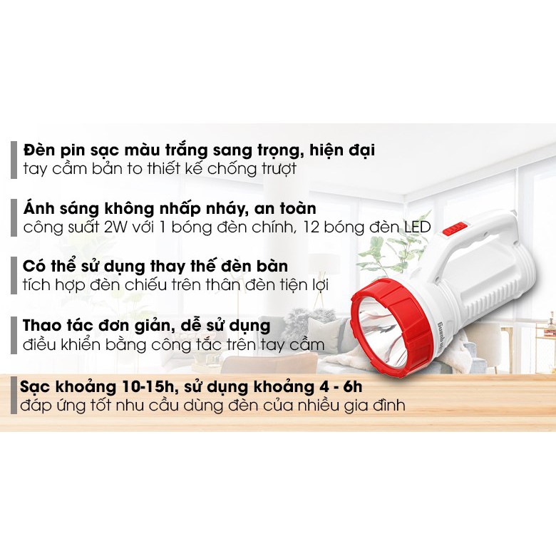 Đèn pin cầm tay siêu sáng -Đèn Pin LED Sạc Điện Quang ĐQ PFL08 R, siêu tiết kiệm pin.thời gian sử dụng liên tục trên 8h