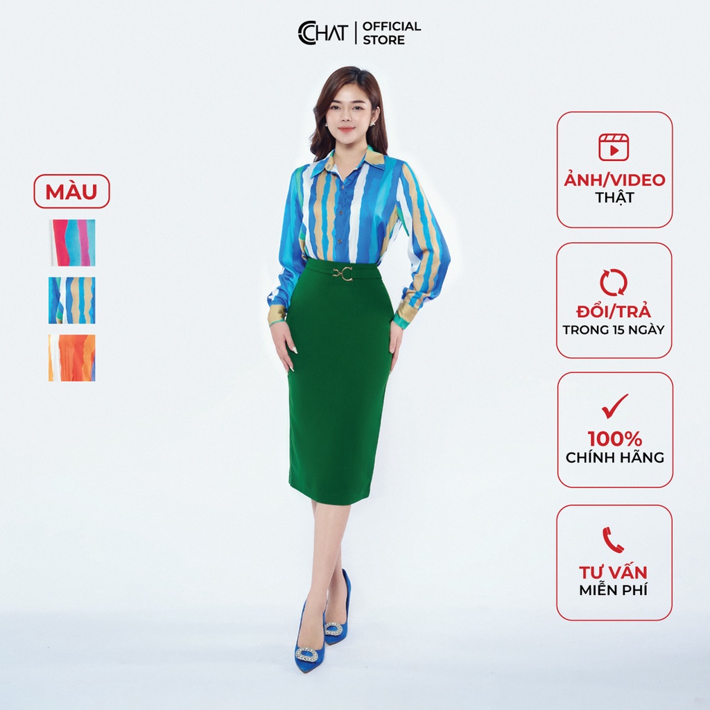 Áo Sơ Mi Nữ 𝐂𝐂𝐇𝐀𝐓 Họa Tiết Kẻ Màu Sắc Chất Lụa Cao Cấp Dáng Suông Phong Cách Trẻ Trung 12FDL5015ST