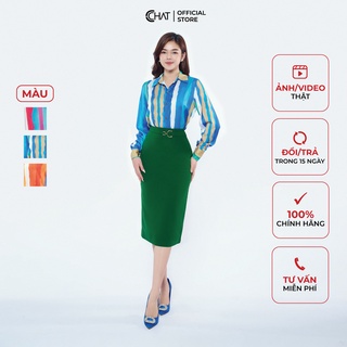 Áo Sơ Mi Nữ 𝐂𝐂𝐇𝐀𝐓 Họa Tiết Kẻ Màu Sắc Chất Lụa Cao Cấp Dáng Suông Phong Cách Trẻ Trung 12FDL5015ST