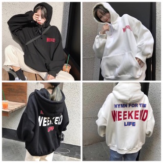 Áo hoodie vải nỉ lót bông dày dặn in Weekend