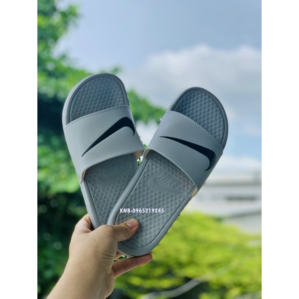 ♥️ Sale sốc+Ảnh Thật ♥️dép nike quai ngang nam nữ, dép quai ngang thể thao nam nữ 𝐍𝐈𝐊𝐄-𝐁𝐞𝐧𝐚𝐬𝐬𝐢 màu xám logo đen