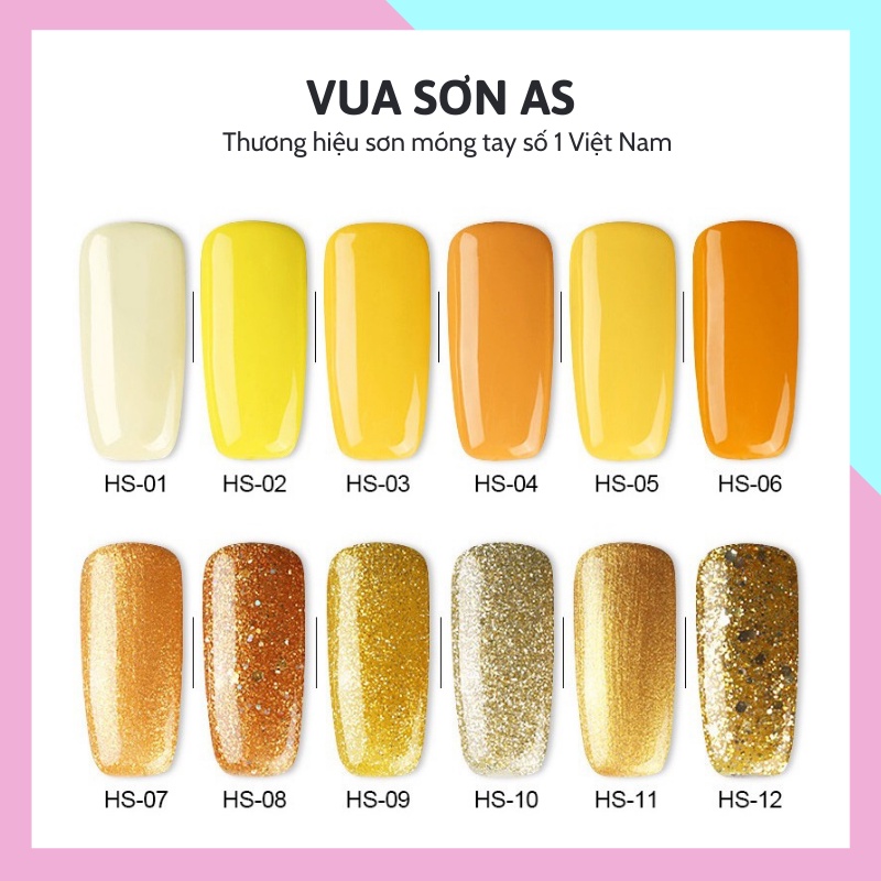 Sơn móng tay ge AS dùng máy hơ tone vàng chanh cam nhũ vàng ánh kim VUA SƠN AS mã HS 15ml