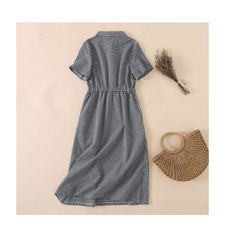 Đầm công sở trẻ trung sọc caro cổ sơ mi, váy dự tiệc phong cách Hàn Quốc chất liệu linen mềm mịn Da37