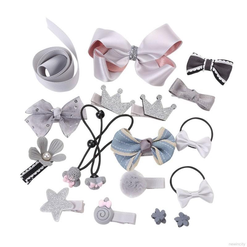 Set 18 phụ kiện tóc phối nơ nhiều kiểu phong cách công chúa cho bé gái