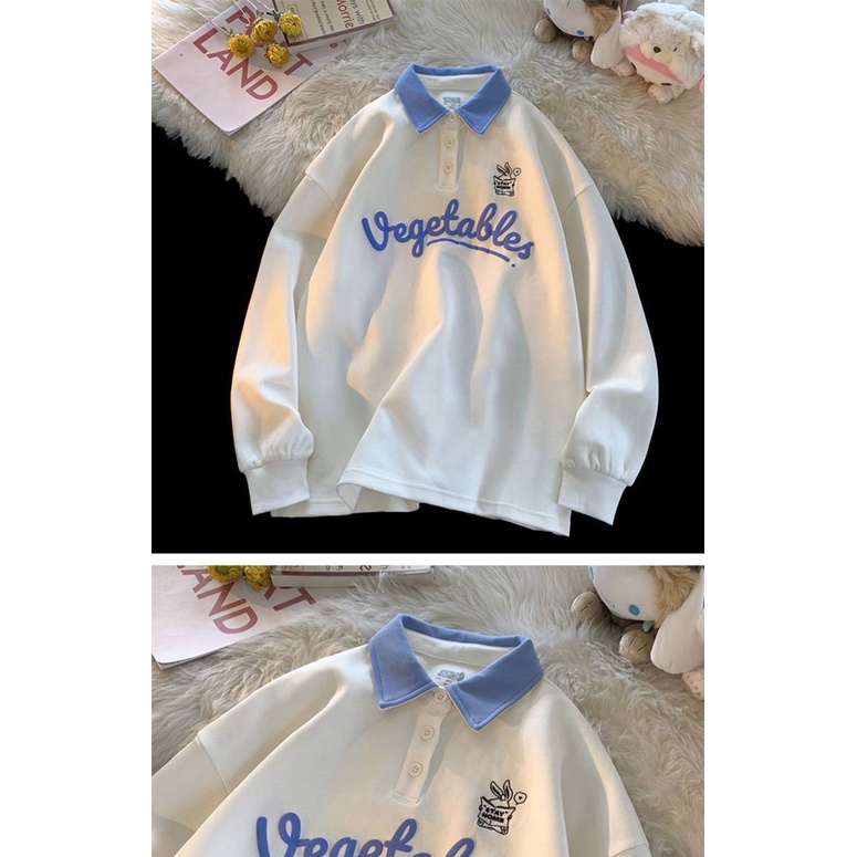 Áo Polo Tay Dài Unisex Nam Nữ VEGETABLES Oversize Form Rộng, Chất Cotton Mềm Mịn Co Giãn Không Xù Hàn Quốc