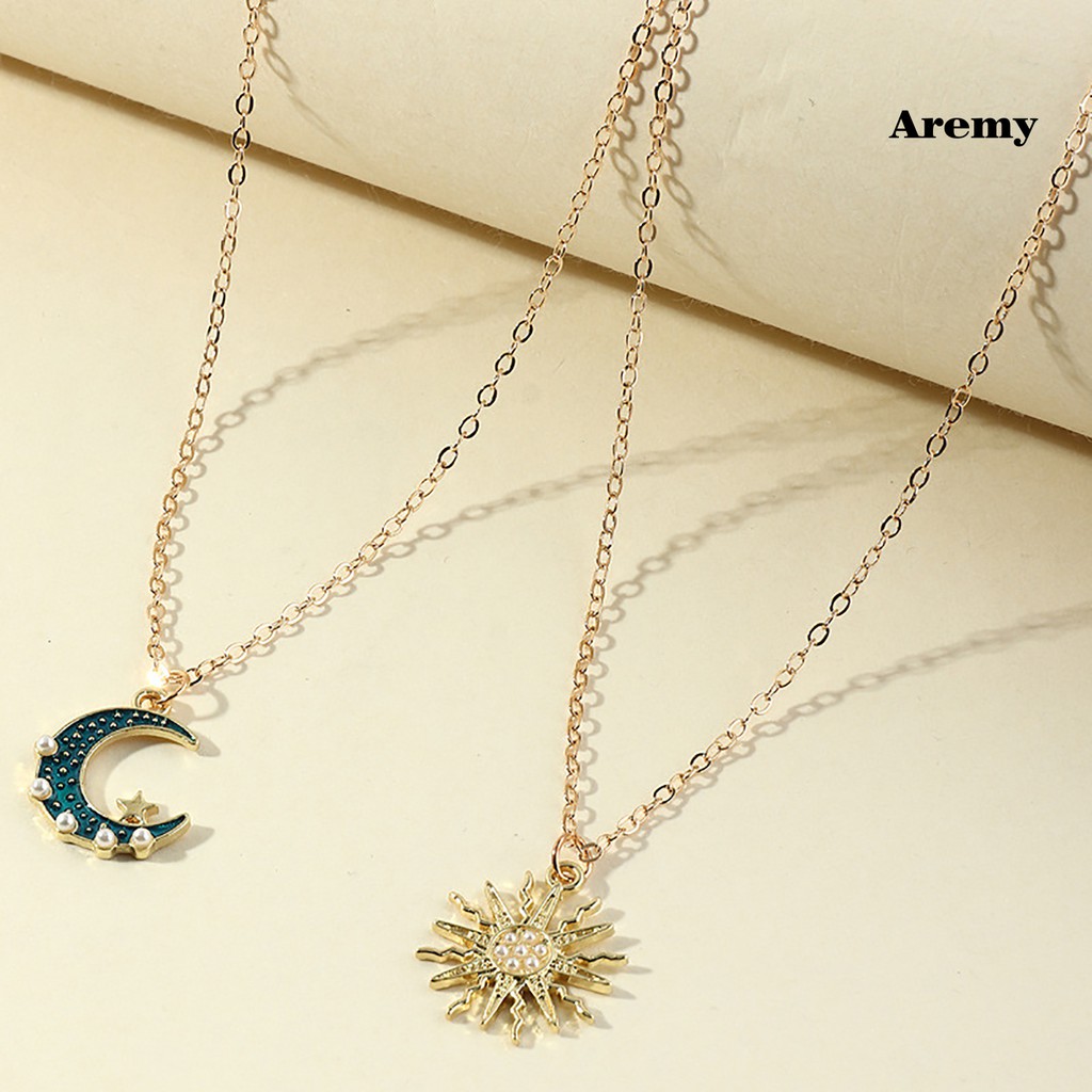 Vòng cổ 2 Lớp Mặt Hình Mặt Trăng Và Mặt Trời Đính Đá