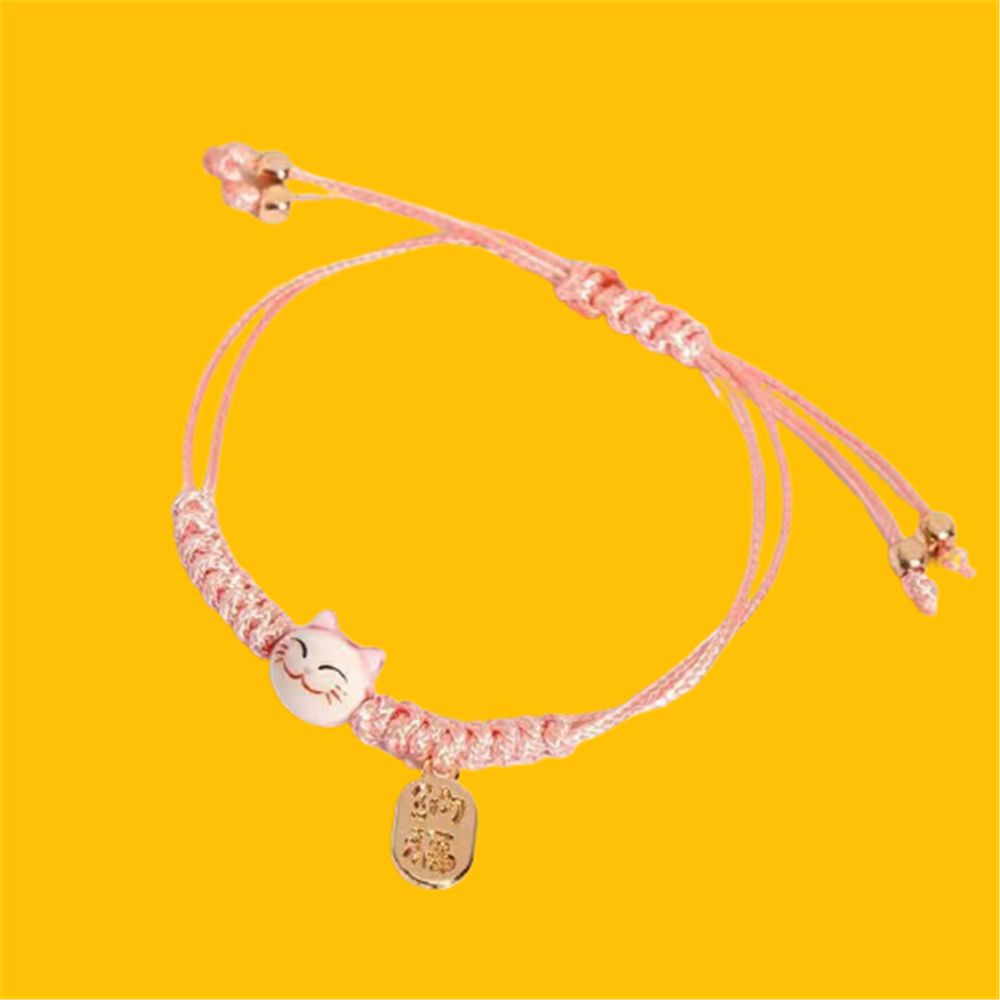 Vòng Tay Dây Bện Mặt Hình Mèo May Mắn Nhiều Màu Thời Trang Cho Nữ