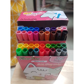 Bút lông 36 màu Fiber Pen Washable - Nét mảnh nét to