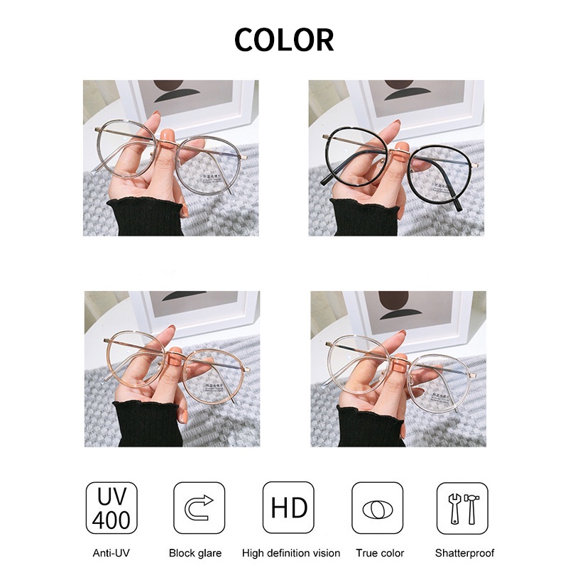 (KIQI-FASHION) COD Mắt Kính Gọng Tròn Chống Bức Xạ Phong Cách Cổ Điển Thời Trang Cho Nam Và Nữ