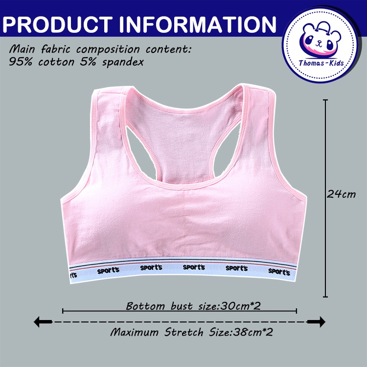 Áo Ngực Cotton Mềm Màu Trơn Có Đệm Ngực Dành Cho Bé Gái 8-16 Tuổi